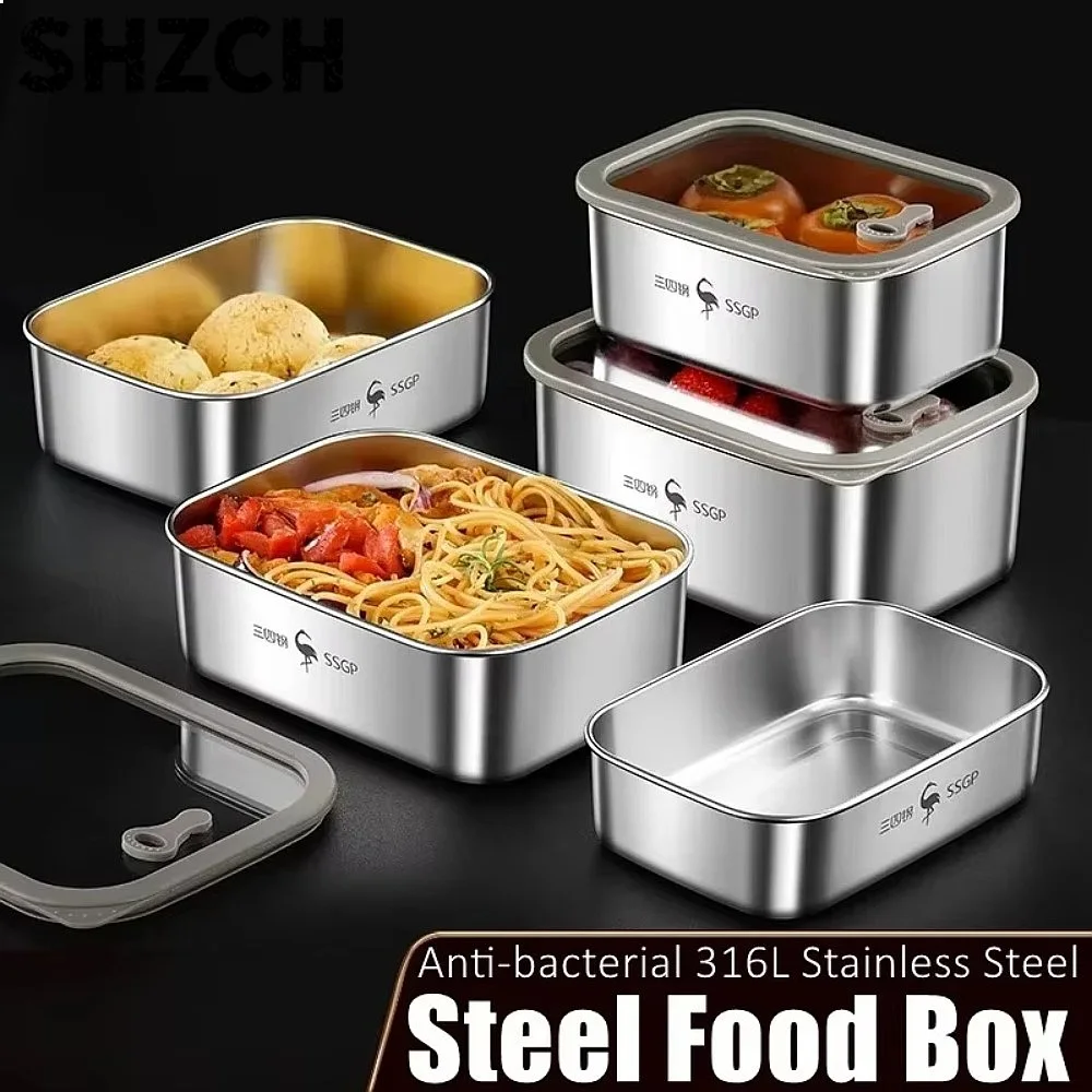1L 316L Stainless Steel Crisper Well Sealed Bento with Tempered Glass Cover