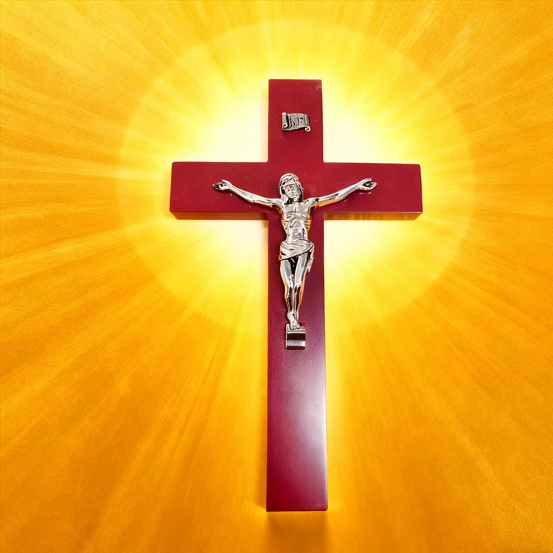 

New 2026With Stand Wood Crucifix Catholic Religious Charm Catholic Jesus Cross Wooden Prayer Vintage Religious Decoration Church