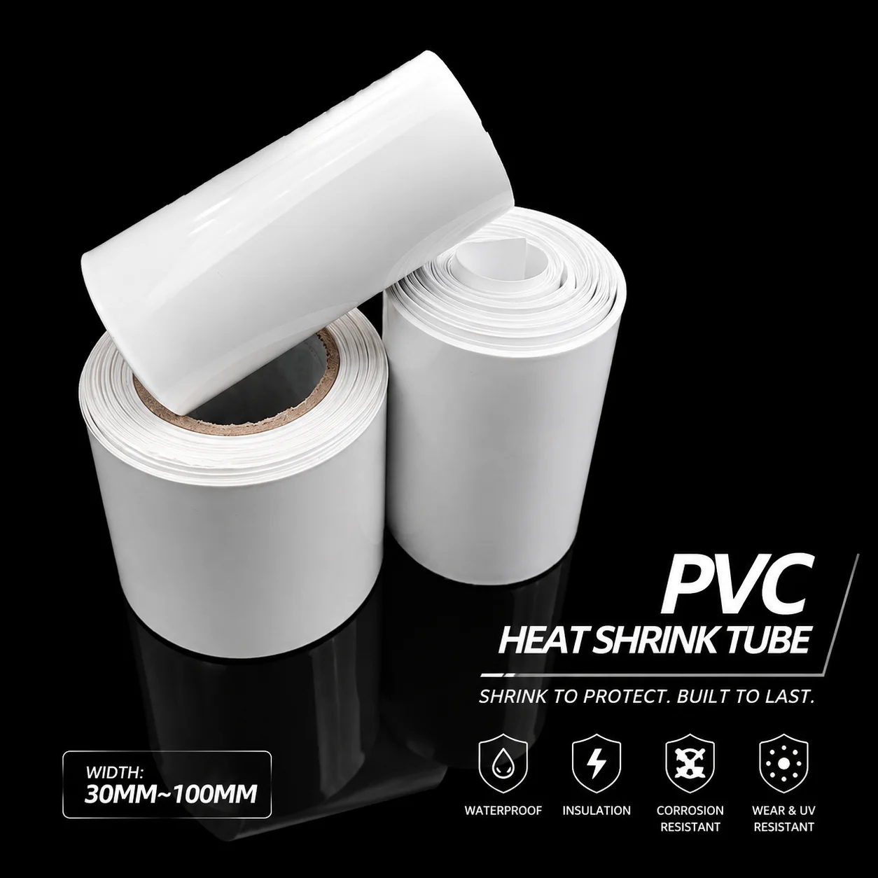 Easy to Cut White 18650 Lithium Battery PVC Heat Shrink Tubing 30mm-100mm Wide for Household Appliance Circuit Wrapping