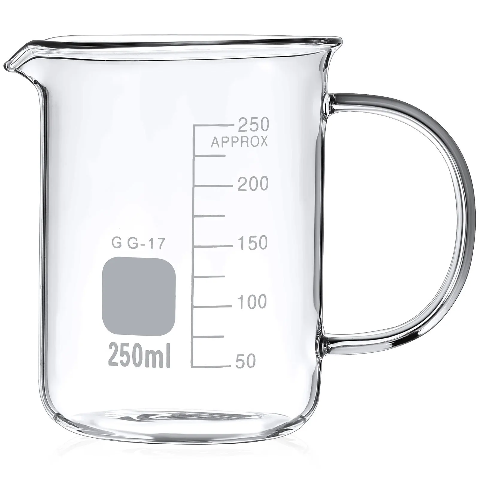 

Glass Beaker Mug 250Ml Handle Design Clear Measuring Beaker Multi Functional Science Coffee Chemistry Mug Glass Measuring Cups