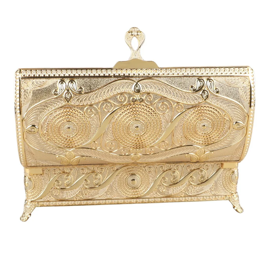 Alloy Vintage Jewelry Box Rectangular Soft Velvet Lining Keepsake Chest Gold Silver Treasure Storage Box Dressing Table Use