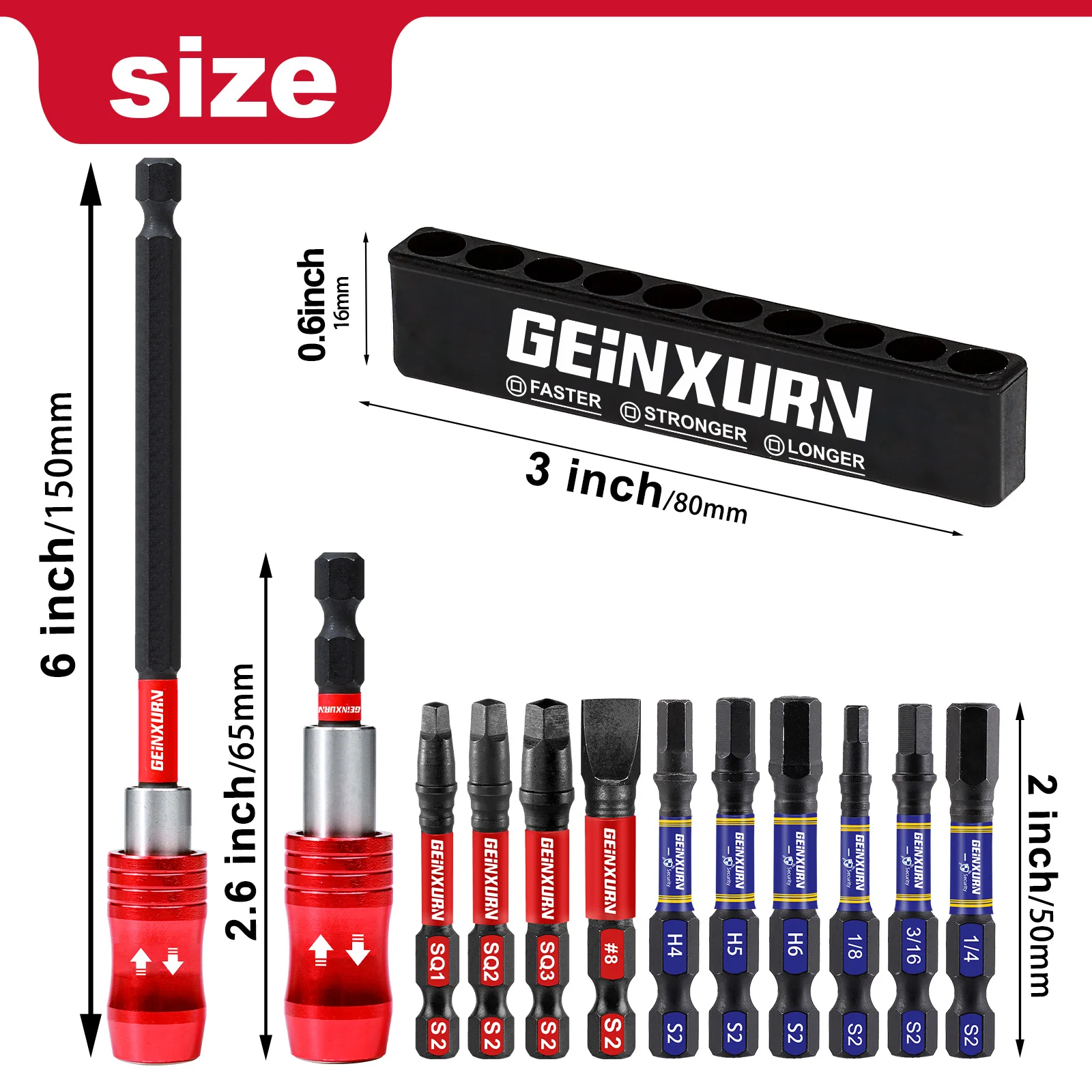 Geinxurn 2.6\'\'/6\'\' Impact Screwdriver Bit Holders,Magnetic Extension Quick-Change Socket Drill Bit Holder with screwdriver bits