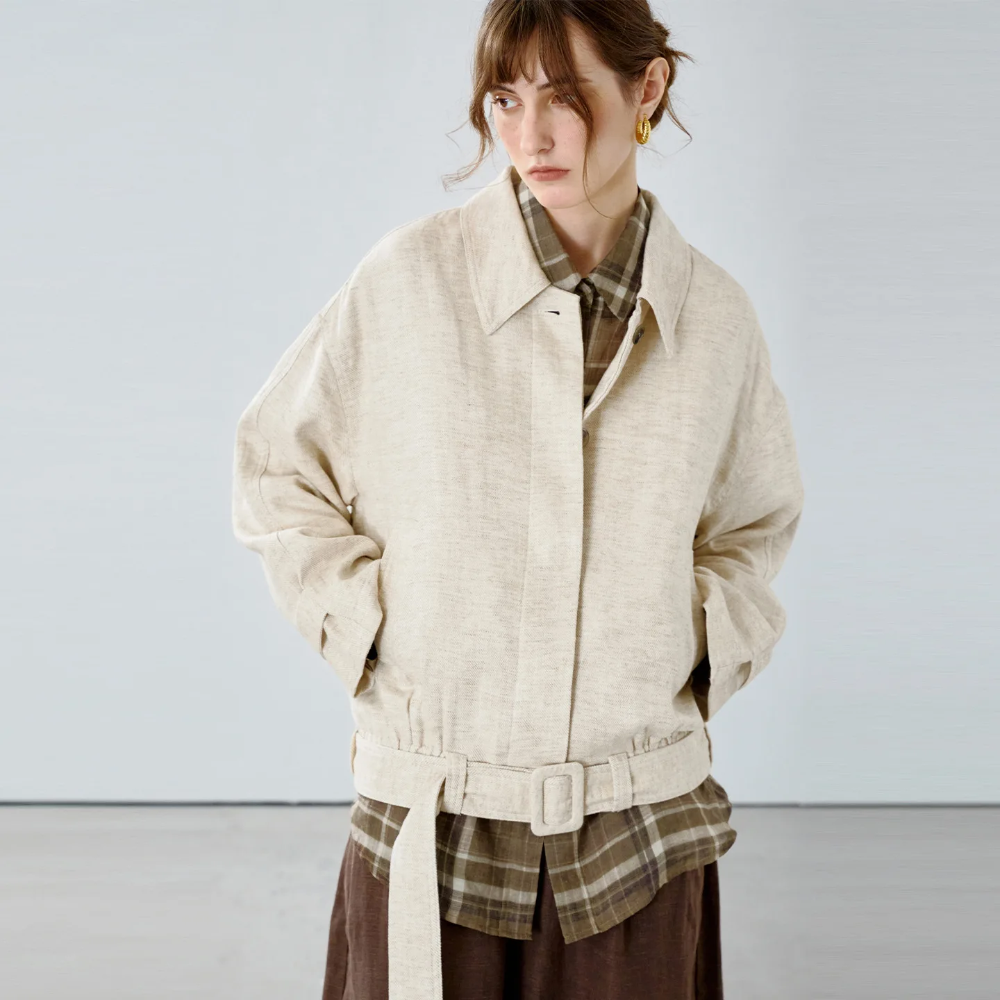 Old Money Slack Ramie Niche Design Jacket Women's Clothing Autumn And Winter French Hem Belt Long Sleeve Linen Jacket