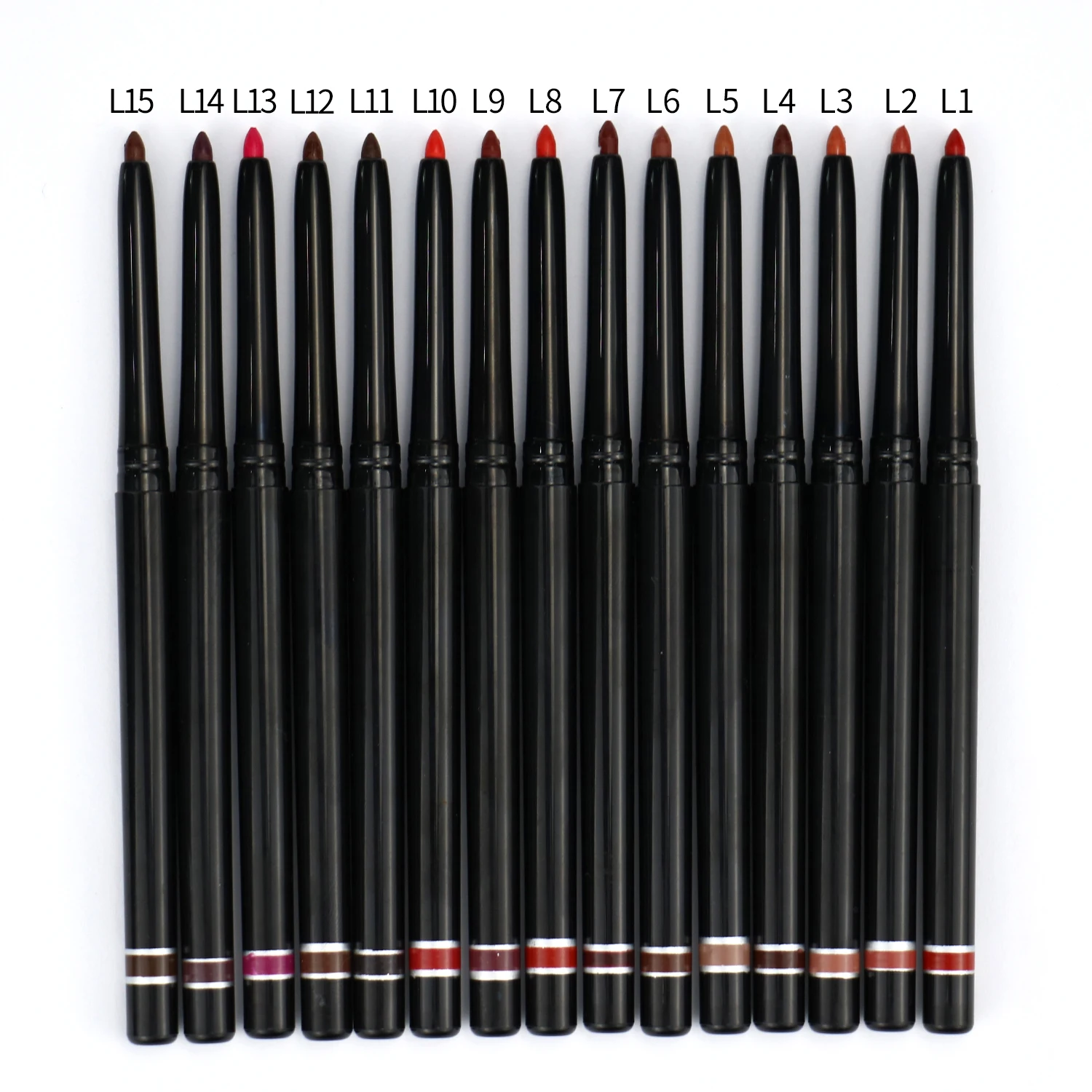 

Wholesale Custom High Pigment Black Lip liner Pencil Long Lasting Creamy 15 colors Waterproof Private Label Vegan Matte Lipliner