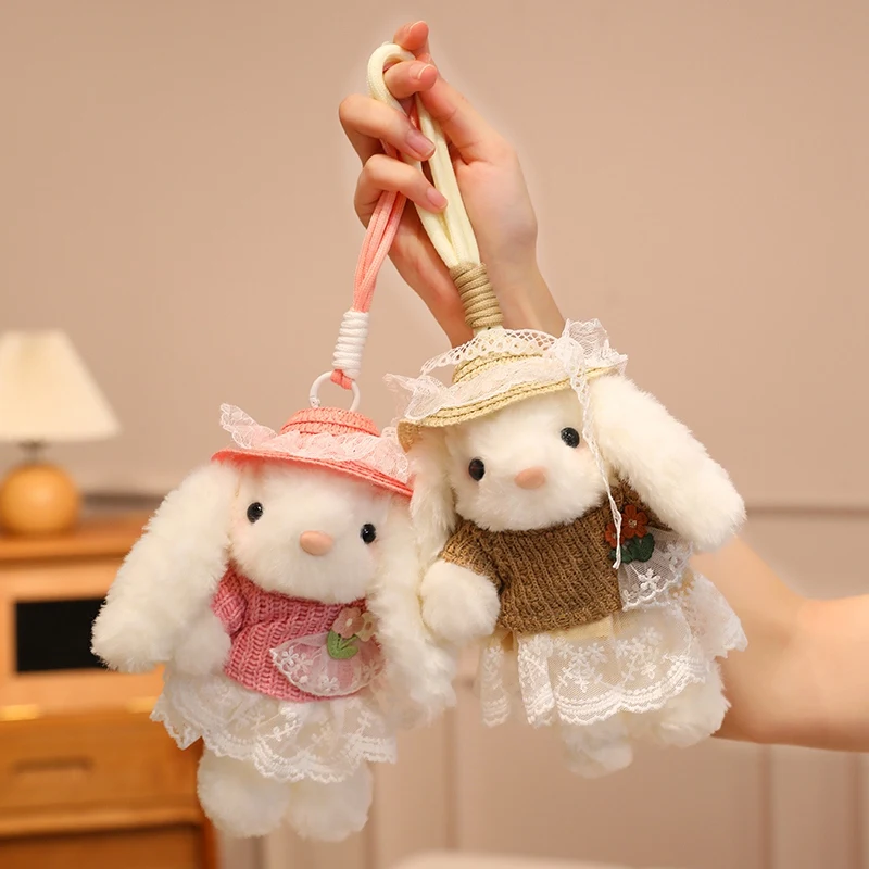 

Multiple Styles Pretty Little Rabbit Pendant Plush Toys Cute Cartoon Beret Strap Pants Lace Dress Bunny Toys Kawaii Bags Decor