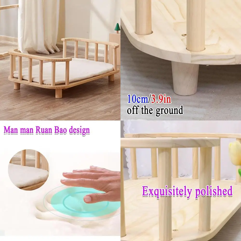 

Large Solid Wood Elevated Dog and Cat Bed with High Fence, Off-Ground Design for Comfortable Rest, Suitable for Large Dogs
