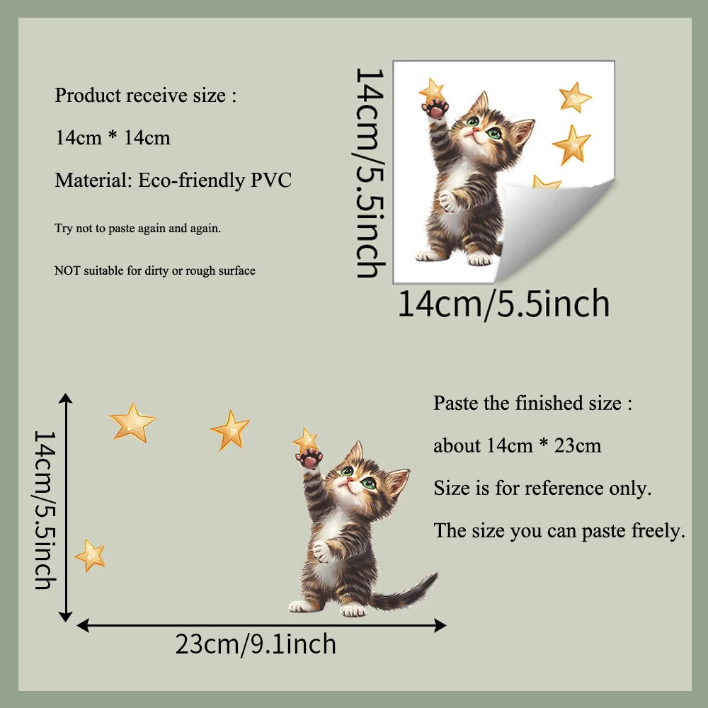 Cartoon Kitten Picking Stars Switch Sticker For Kids Room Switch Decoration Decals Bedroom Socket Decor Self-adhesive Wall Mural
