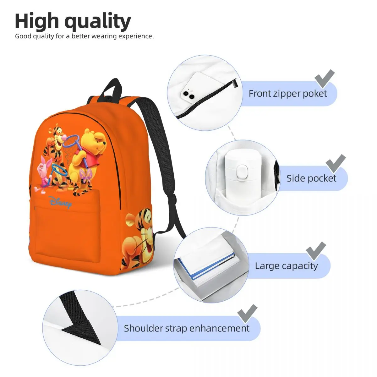 Good Quality And Friends Kindergarten Bag Campus Zipper Closure Disney Winnie The Pooh Male Lady Laptop Bag Birthday Gift