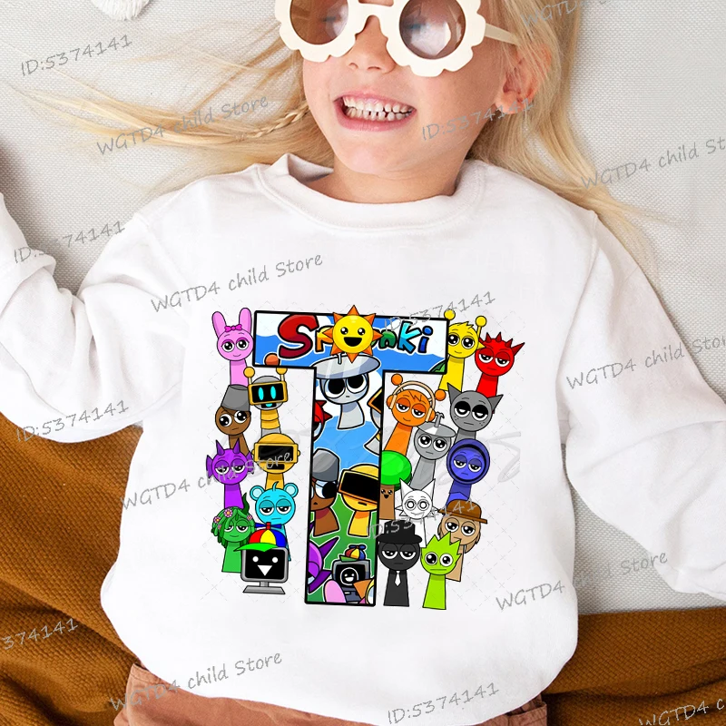 New Sprunki Alphabet Kids Clothing Cartoon Letter Graphic Y2K Sudadera Fashion Game Incredibox Boys Girls Hoodless Sweatshirts