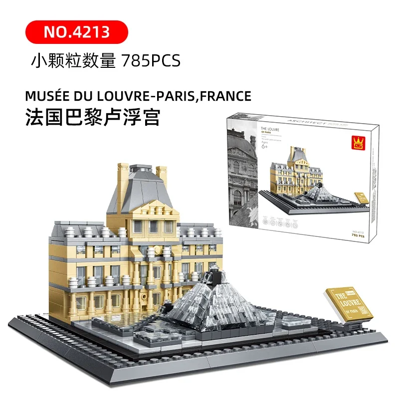 WANGGE City Series Louvre Museum in Paris, France Landmark Building 3D Model Toys Children's Ornaments Holiday Gifts DIY MOC