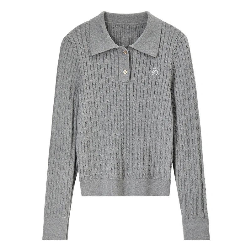 Sweter damski SENTUBILA, dzianina w warkocz, 100% bawełna, pulower, zimowy, haftowany, dzianinowy, długi rękaw, model W43E57175