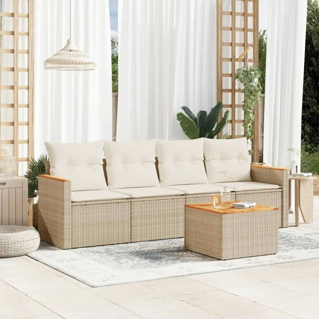 

Beige Modular 5 Piece Garden Sofa Set Outdoor PE Rattan Furniture Stylish Seating