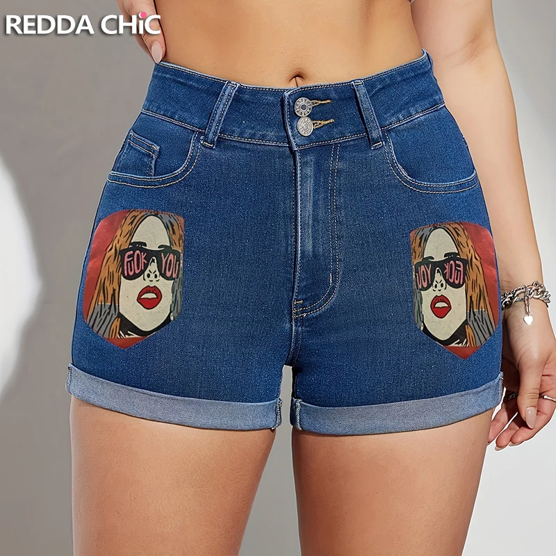 

ReddaChic женские джинсовые шорты с принтом персонажей, двойные пуговицы, высокая талия, узкие джинсовые шорты с манжетами по подолу, модная винтажная уличная одежда