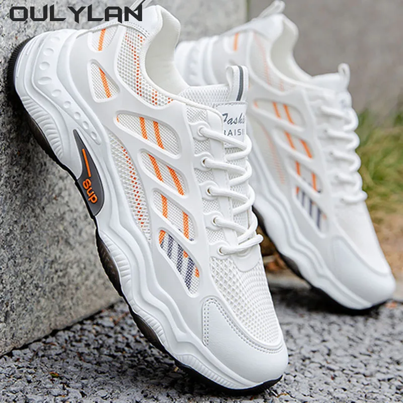 Oulylan Men's White Sneakers Men Lightweight Mesh Running Shoes for Men Breathable Sports Casual Shoe Tenis Walking Footwear