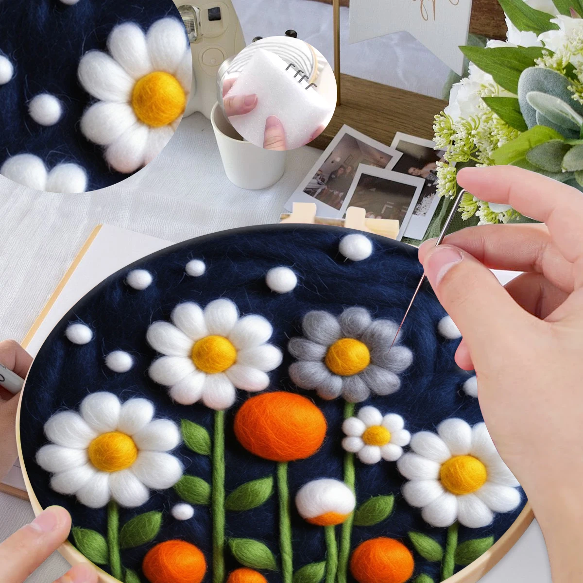 

SDOYUNO Wool Felt Package Beginners Painting flowers Needles For Fleece And Felt Wool Felt Accessories Art Crafts With Needles