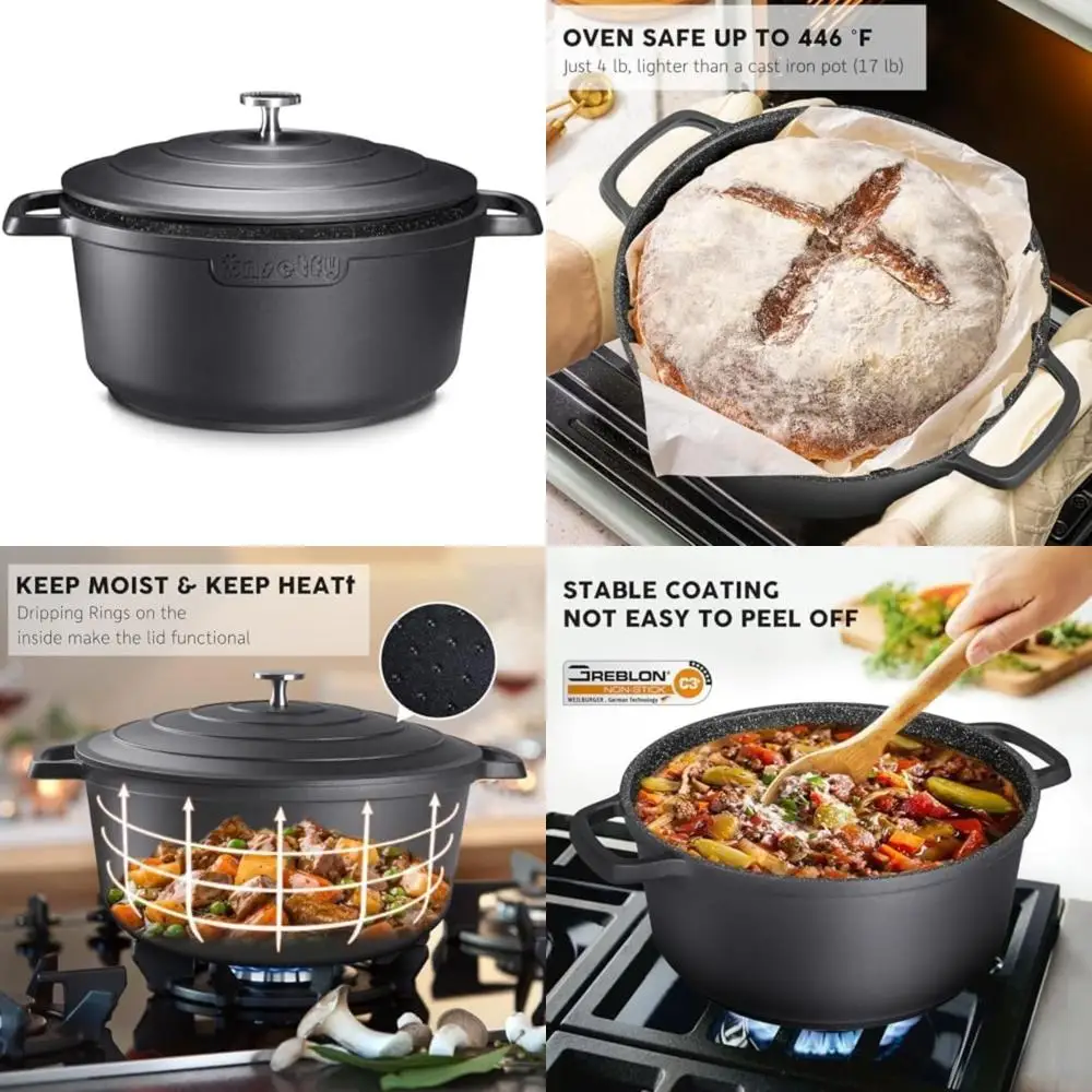 

Кастрюля для голландской печи из литого алюминия емкостью 7,5 литра с крышкой — легкий для выпечки хлеба, тушения, обжарки и многого другого