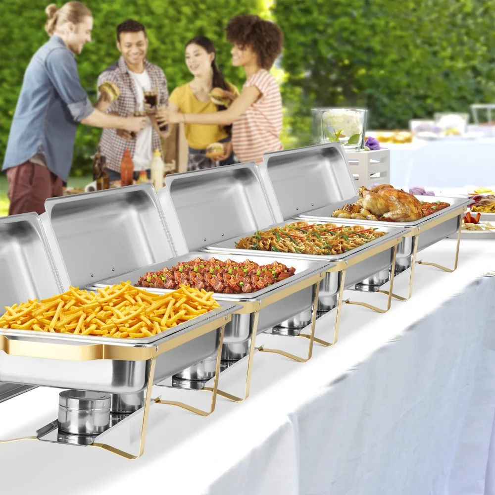 

Pack of 8 Quart Stainless Steel Chafing Dish Buffet Set Gold and Silver 8QT