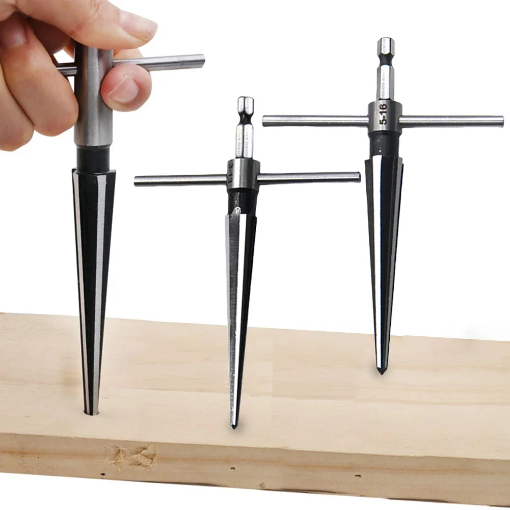 2pcs 3-22mm Bridge Pin Hole Hand Held Reamer Set T Handle Tapered 6 Fluted Chamfer Bit Reaming Woodworker Core Drill Tools