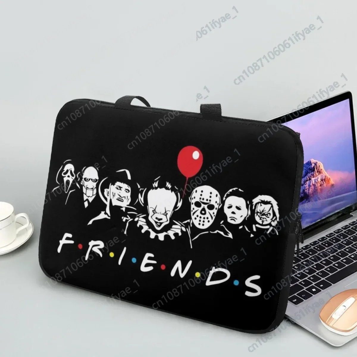 Horror Movie Friends Design Tablet Case Halloween Gift Laptop Bag Cover Handle Portable Computer Handbags Female Briefcase Bag