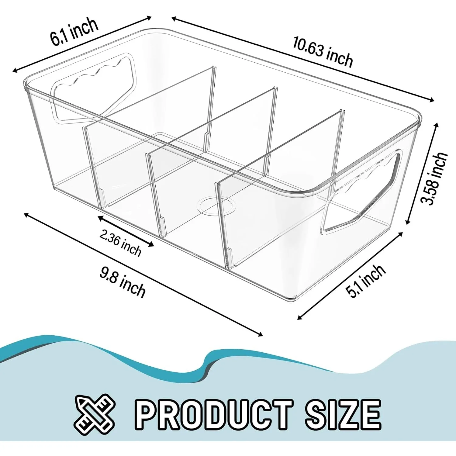 Clear Pantry Storage Bins Plastic Refrigerator Organizer Bins with Removable Dividers, Stackable Cabinet Containers Baskets