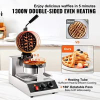 SucceBuy Electric Waffle Maker Stainless Steel Round Waffle Iron Non-Stick Waffle Baker Machine Teflon-Coated Baking Pans 2