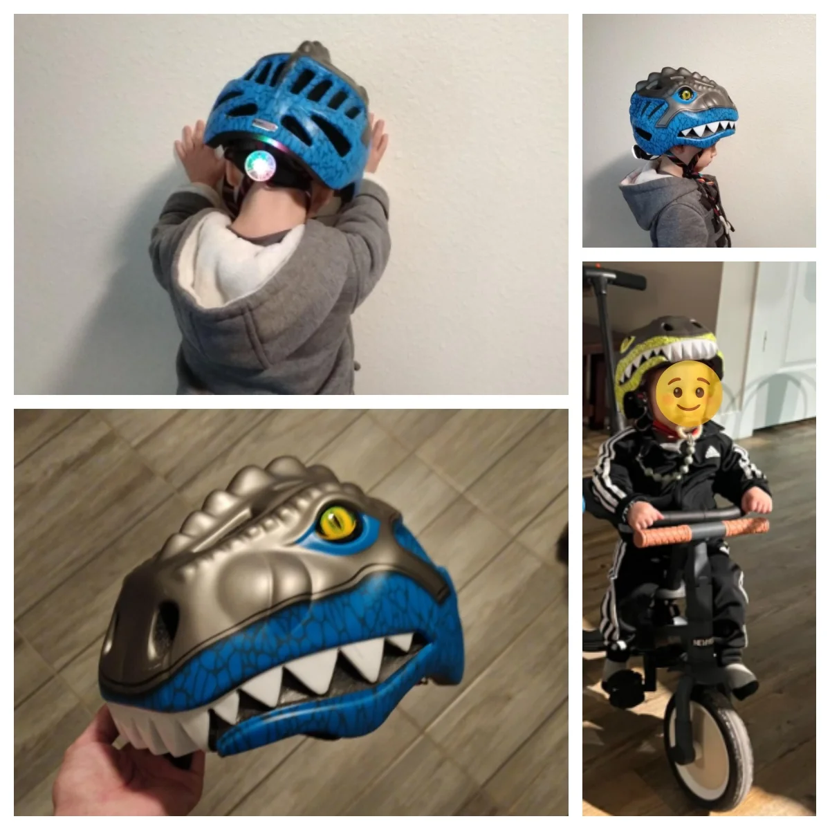 어린이 자전거 헬멧 스케이트 보드 스쿠터 사이클링을위한 Led 라이트가있는 3D 공룡 야외 레크리에이션 경량 안전 헬멧