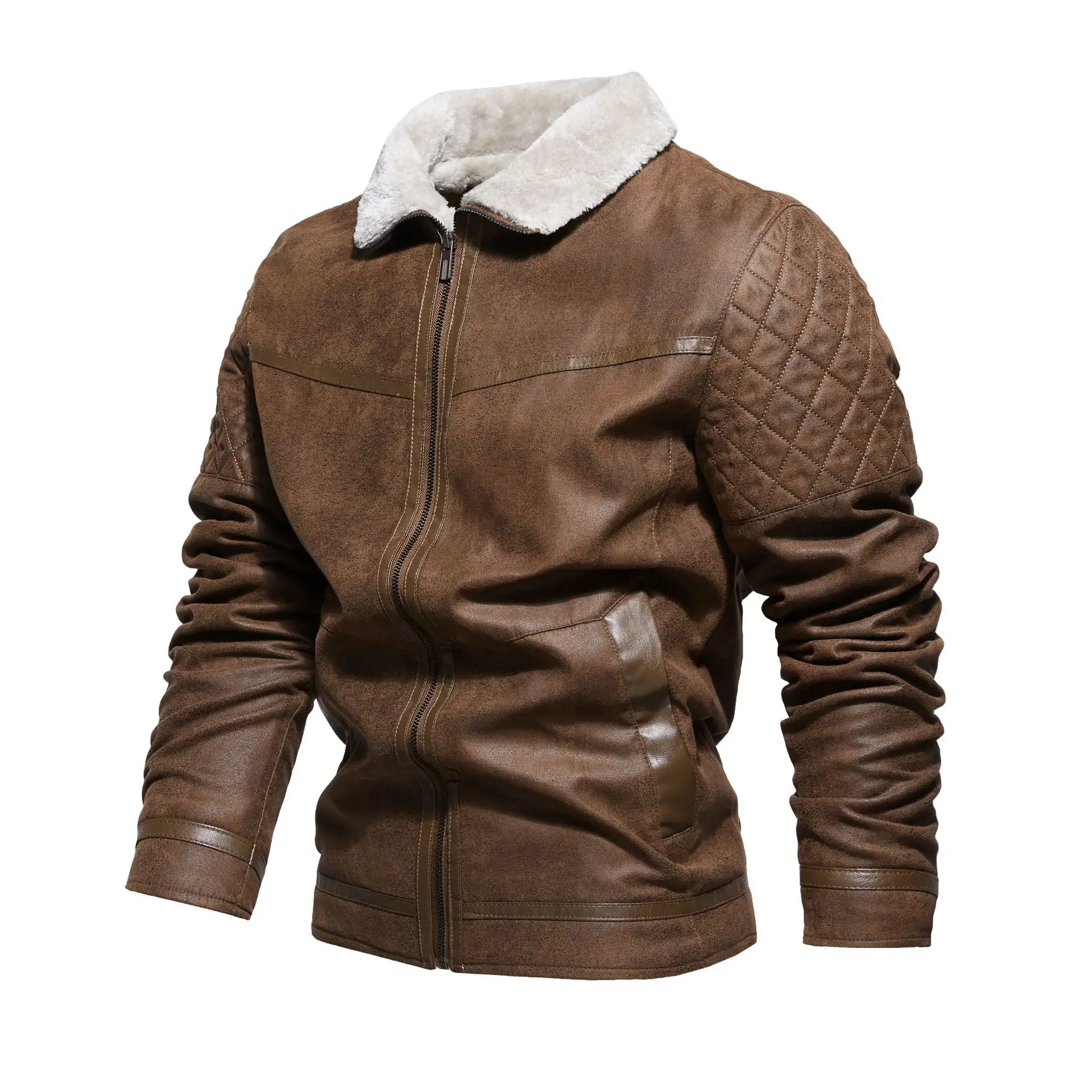 

Casual Warm Overcoat Men's Fur Collar Autumn Winter Warm Men's Suede Jacket Moto Biker Coat Jacket Motorcycle Style Overcoat