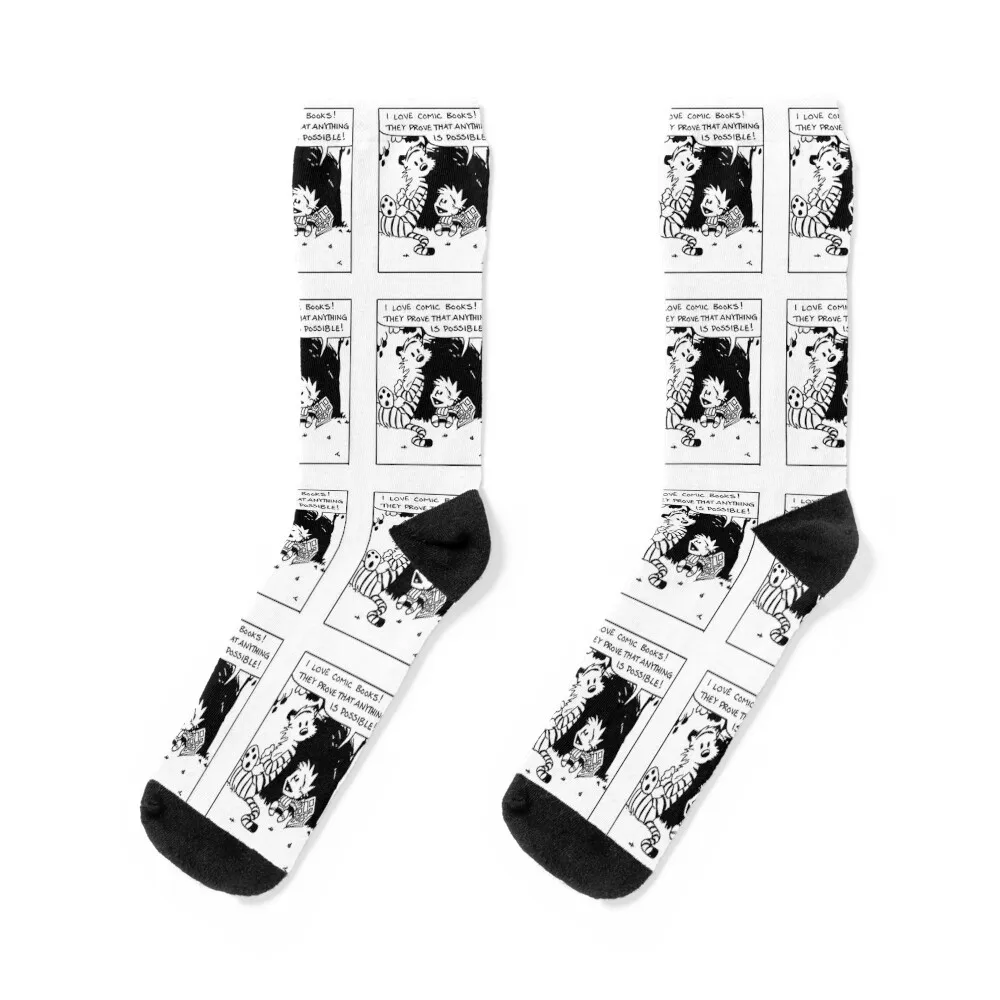 Calvin and Hobbes cartoon comic 9 Socks colored valentine gift ideas winter thermal soccer anti-slip Male Socks Women's
