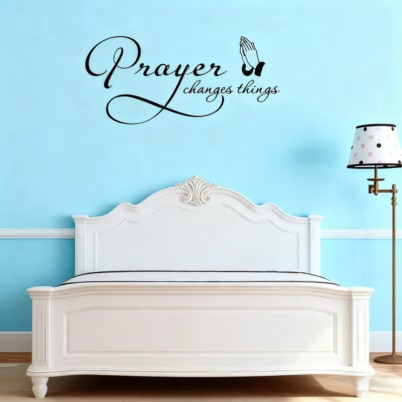 1pc Inspirational Prayer Themed Wall Sticker: 'Prayer Changes Things' Presented in Artistic Font, Paired with Prayer Gesture Pat