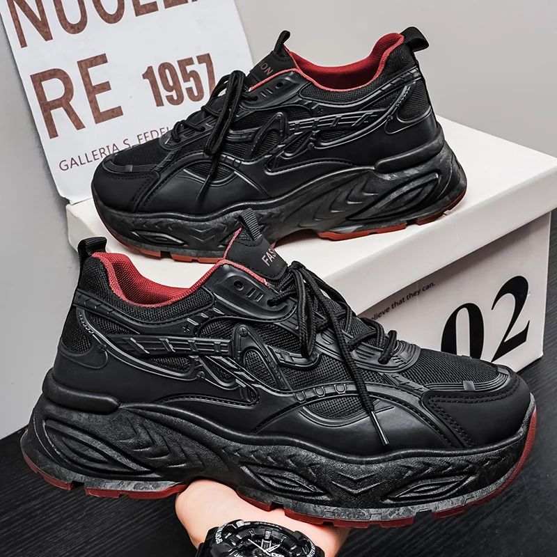 Chunky sneakers four seasons Men's breathable light soft sole non slip casual outdoor speed student walking running sports shoes