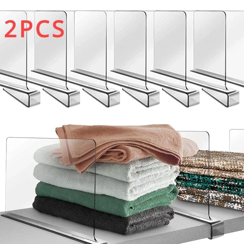 

2PCS Clear Acrylic Closet Shelf Bookcase Divider Home Use Wardrobe Shelf Bookcase Divider Baffle Commodity Storage Organizer