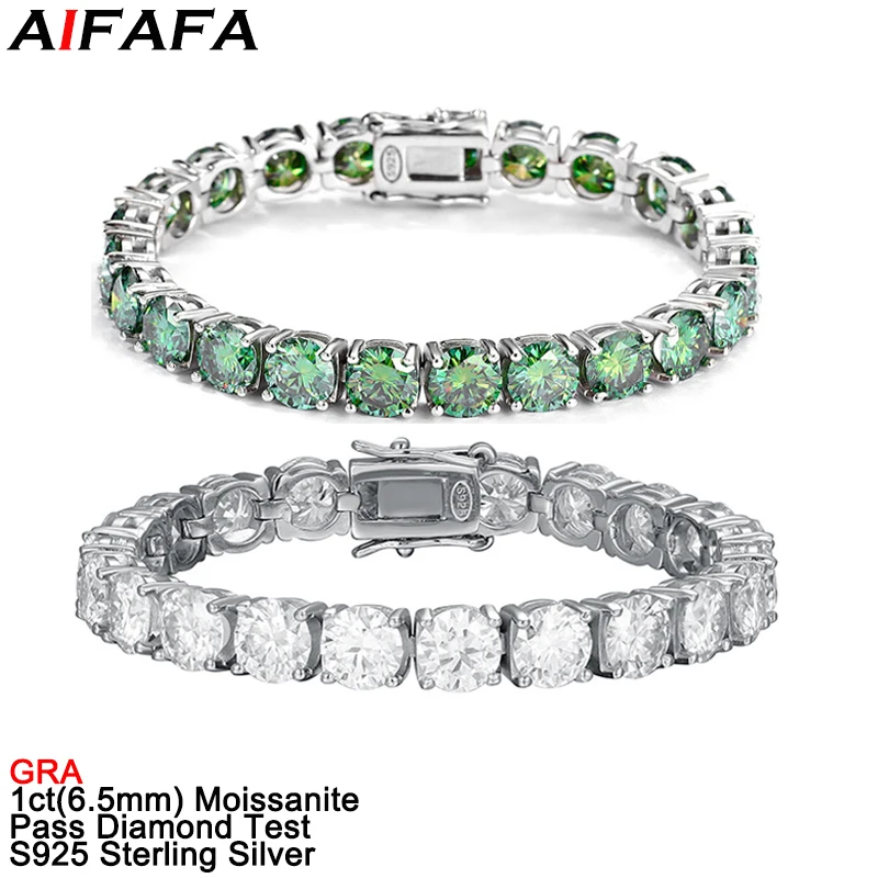 

1 Carat Full Moissanite Tennis Chain Bracelet S925 Silver Green Moissanita Lab Diamond Link Brcelet for Women Men GRA Jewelry