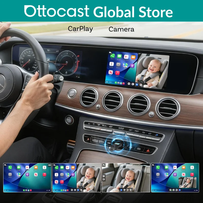 OTTOCAST Cabin Care Wireless CarPlay Adapter Baby Camera 1080P HD 150° Wide Angle View Night Vision Real Time Backseat Monitor
