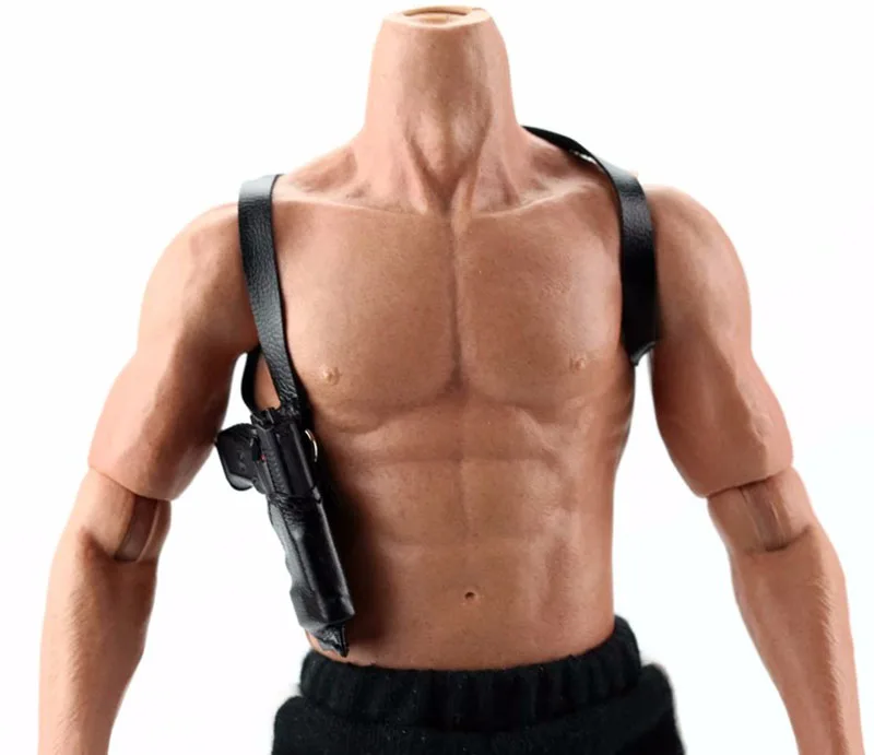 1/6 Scale Model Strap Chest Bag Military Leather Underarm Hidden Tactical Vertical Holster with Gun For 12 Inch  Action Figure