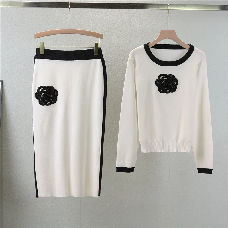 2024 Spring and Autumn New Women\'s Set Skirt  Small Fragrant Wind Wool Knitted Top Half Skirt Two piece Set for Women