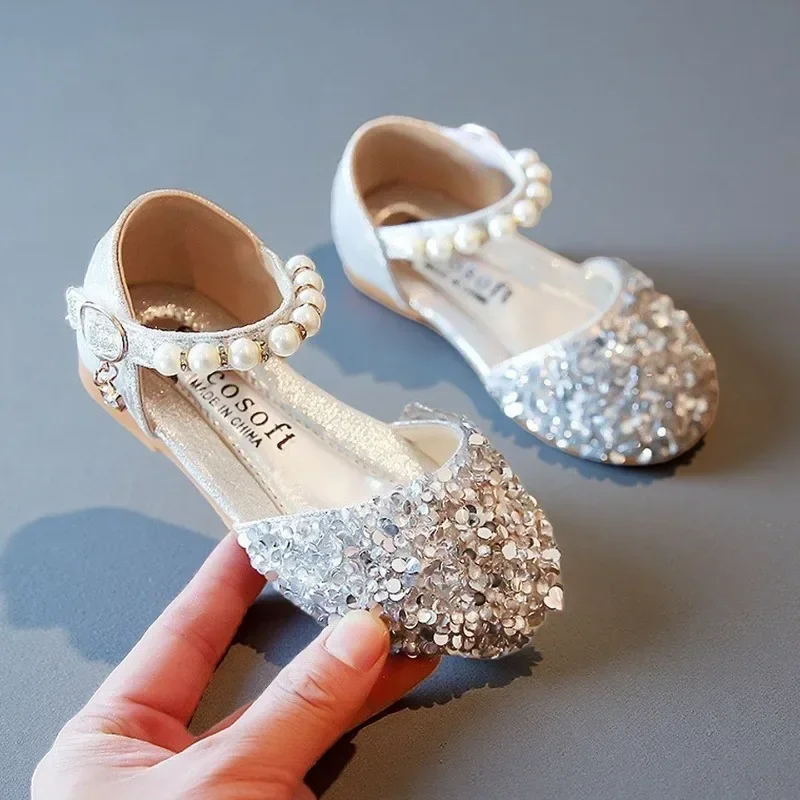 Spring Autumn Girls Sequin Low-heel Princess Casual Shoes Children Soft-sole Mary Jane Stage Performance Shoes Kids Casual Shoes