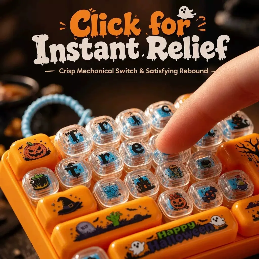 26 Keys Halloween Pop It Keyboard Fidget Toy Keychain, Stress Relief Push Bubble Sensory Toy, Halloween Holiday Gift for Kids