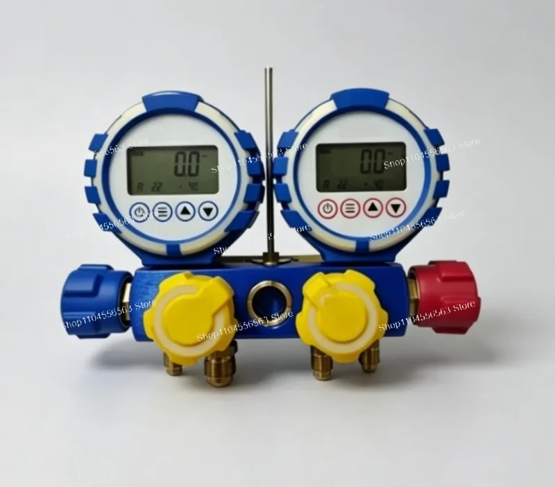 VDG-4-S1 Digital HVAC Manifold Gauge 4-Way Multigas Refrigeration Tool with High Vacuum Hose for Car A/C