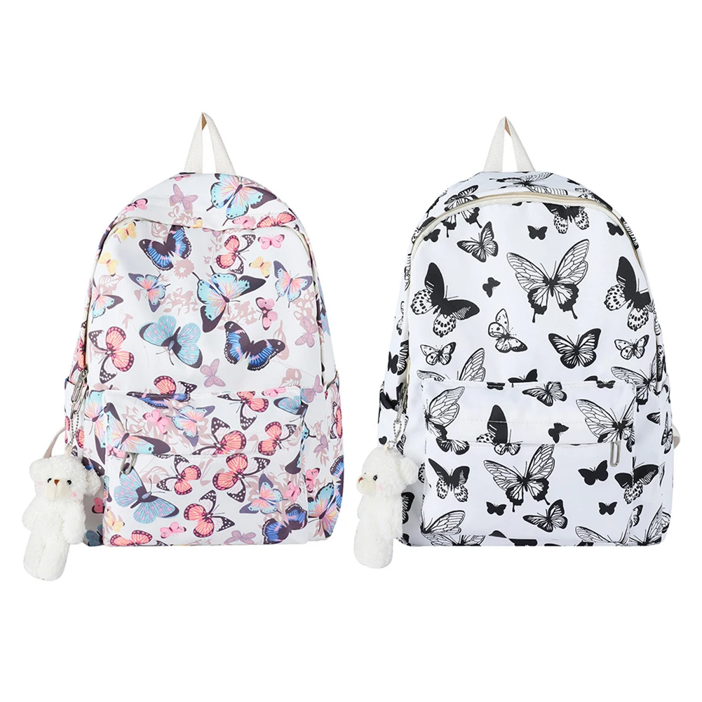 Borse da scuola alla moda Zaino per laptop con stampa a farfalla Borsa a tracolla per studenti con pendente per viaggi in campeggio all'aperto