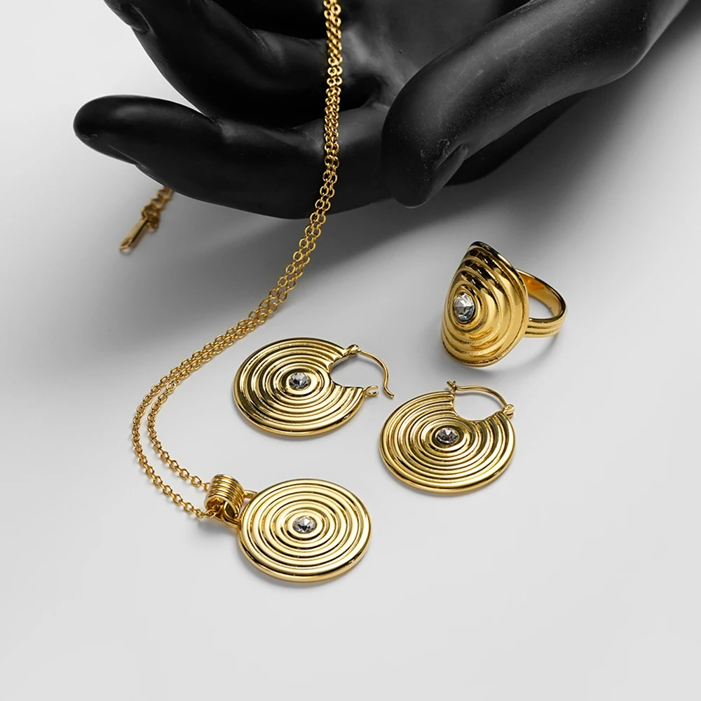 ENFASHION Para Mujer Spiral Series For Women's Stainless steel 18K Gold Plated Fashion Jewelry Necklace Earrings Ring P253544