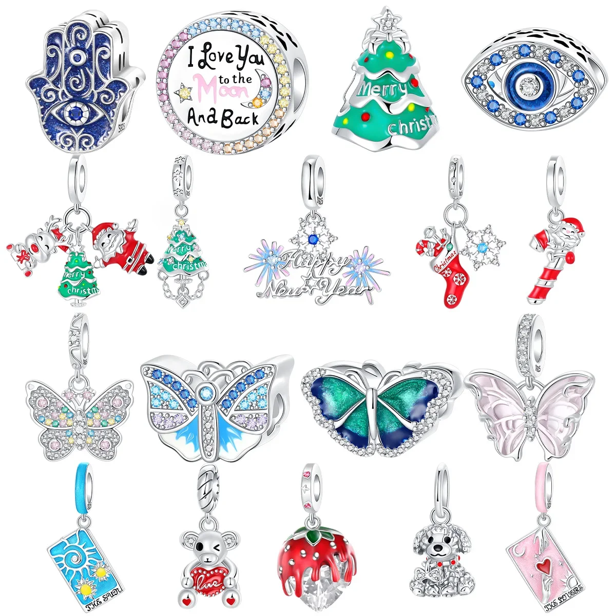 New 925 Sterling Silver Butterfly Deer Santa Christmas Series Pendant DIY Fine beads Fit 4mm aperture Charm Bracelet Jewelry