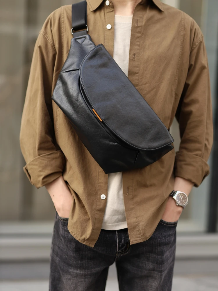 

Genuine Leather Motorcycle Riding Bag Men's Crossbody Bag Large Capaci Top Layer Cowhide Single oulder Bag Casual Sle