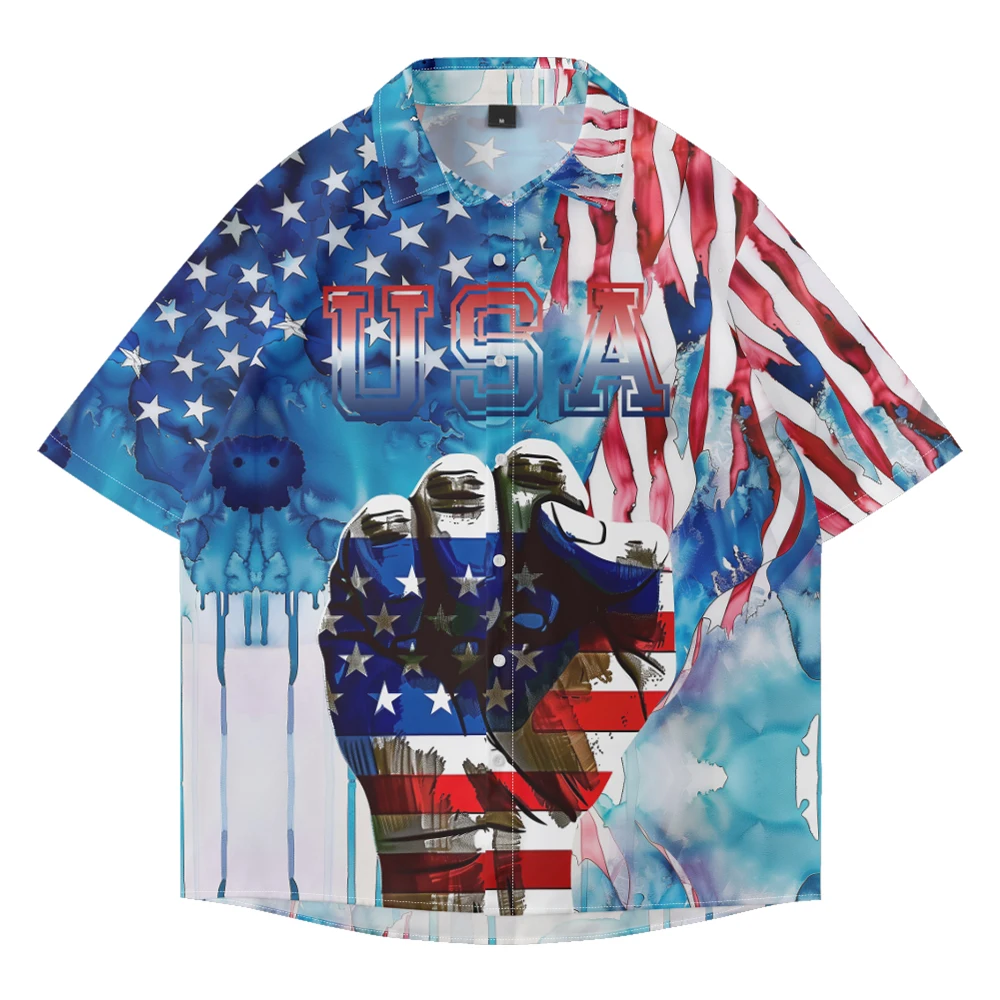 

Summer casual large size short sleeves lining national flag element pattern loose trend beach single breasted fashion shirt