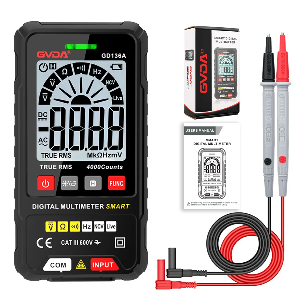 GVDA Multimeter Current Detector True RMS NCV AC DC Voltmeter Auto Range DMM Multitester Digital Multi-meter Voltage Tester