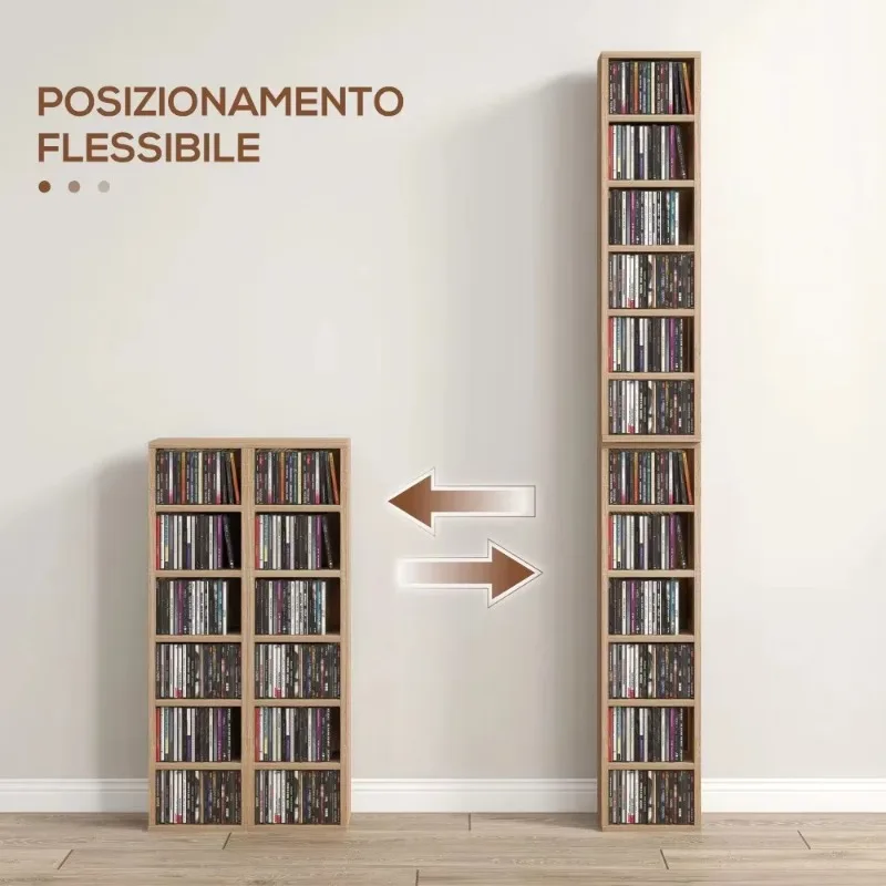 Set of 2 CD Storage Racks, Adjustable Shelves Hold 204 CDs, Wood Color Standing DVD Tower, Media Organizer for Home & Office
