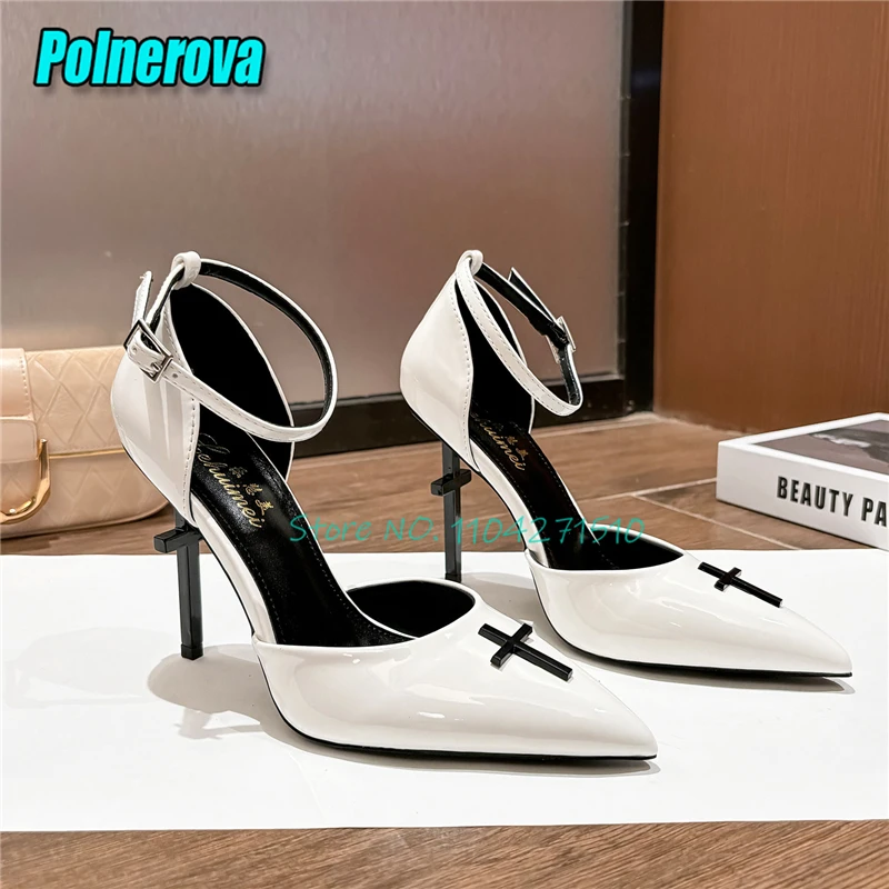 Sexy Pointed Toe Cross Shaped High Heels Fashion Solid Patent Leather Strange Heel Pumps Summer New Party Female Stiletto Shoes