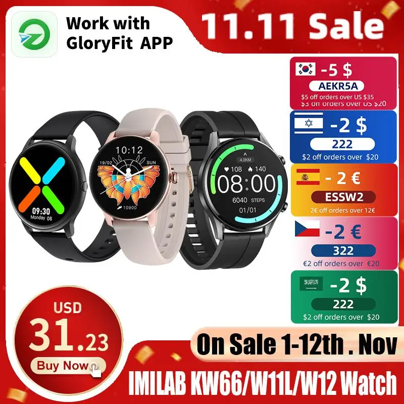 New IMILAB KW66 Smart Watch Men Smartwatch Bluetooth Male Watches Pedometer Heart Rate Monitor IP68 Waterproof Sport Fitness