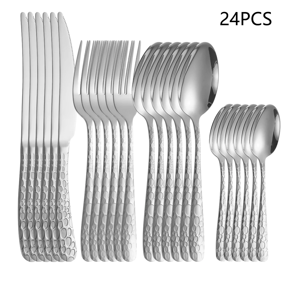 Vajilla de acero inoxidable plateado con cuchillo para carne, tenedor para cena, sopa, cuchara de té, vajilla delicada para el hogar, 4/6/16/24 piezas
