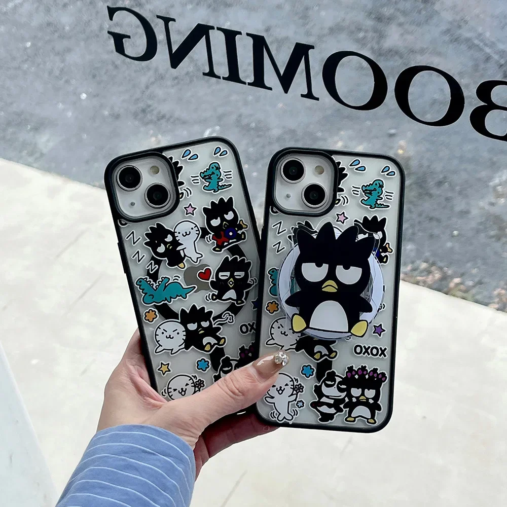 Cartoon Sanrio BadBadtz-maru for Magsafe Magnetic Bracket Phone Case for IPhone 16 15 14 13 12 11 Pro Max Anti-fall Soft Cover