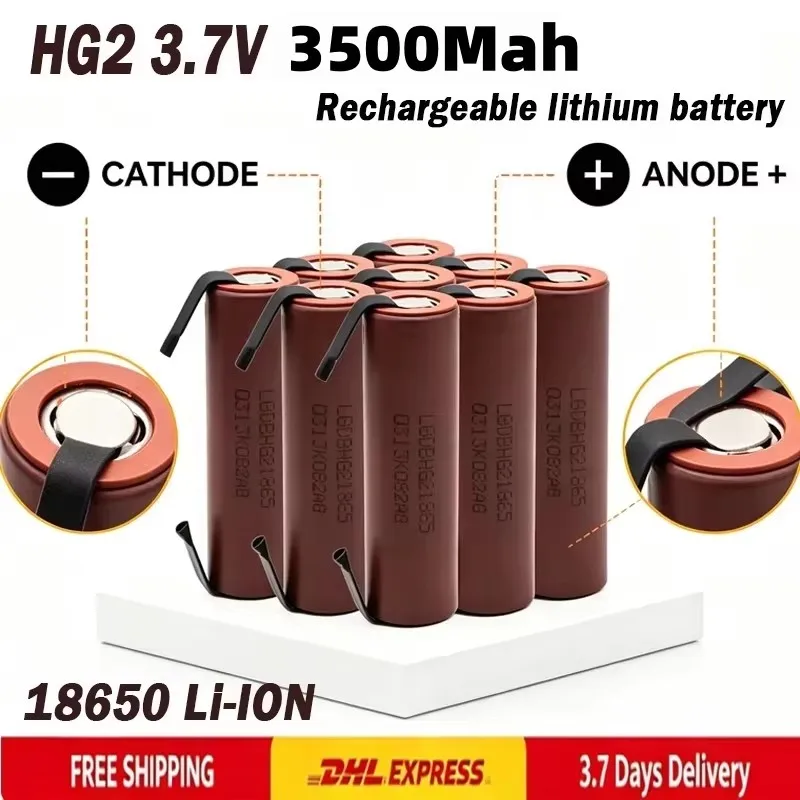 Batterie ricaricabili HG2 18650 ad alta capacità, 3500 mAh, per un'elevata erogazione di potenza e scarica, 30A, ideali per utensili elettrici e avvitatori.
